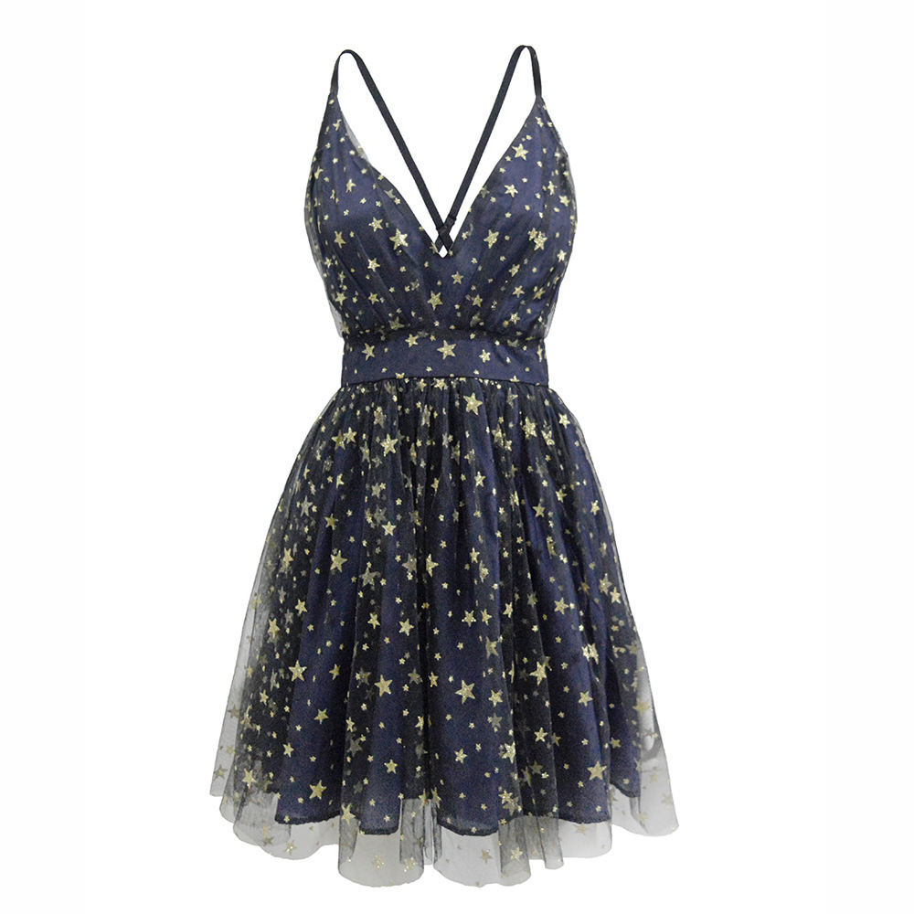 Spring/Summer 2024 V-neck suspender sexy glittering star sequin backless nightclub Cocktail dress