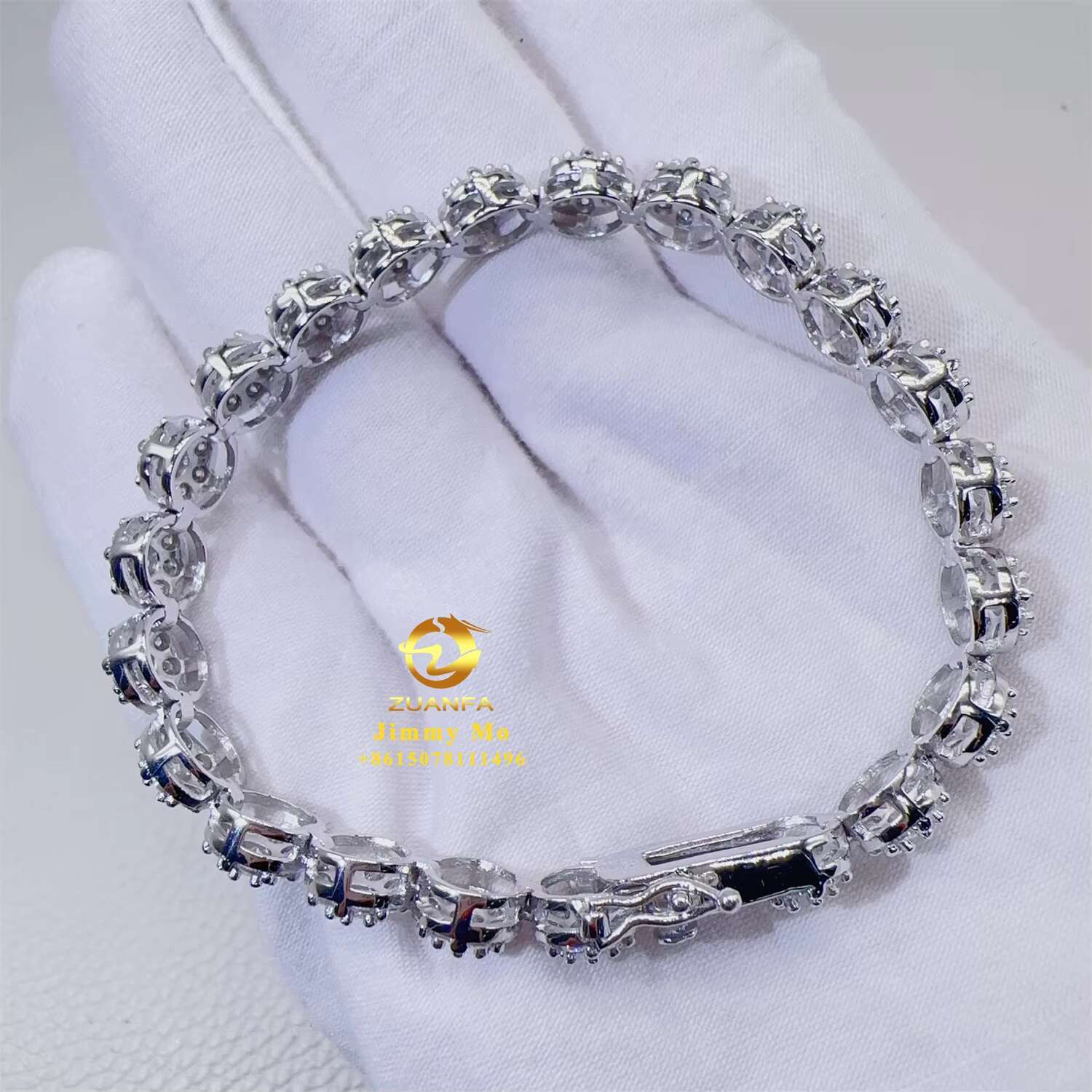 New Designs Luxury 925 Sterling Silver White Gold Plated Iced Out Hip Hop Fire Jewelry VVS Moissanite Cluster Bracelet