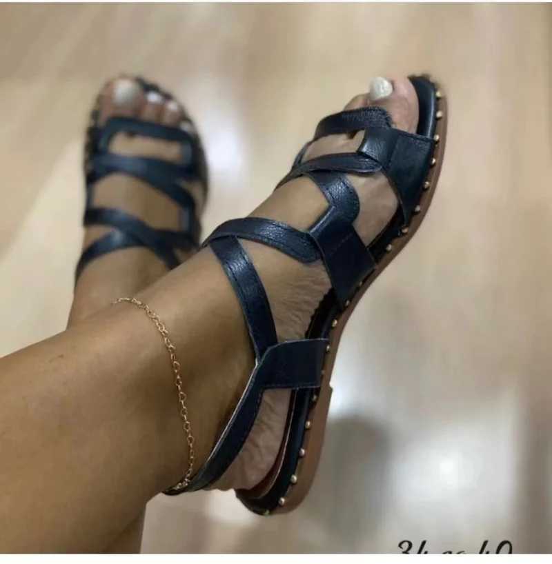 Womens Sandals 2022 New Gladiator Summer Sandals Flat Shoes Womens Roman Style Summer Chaussure Womens Flat ShoesXJ250410