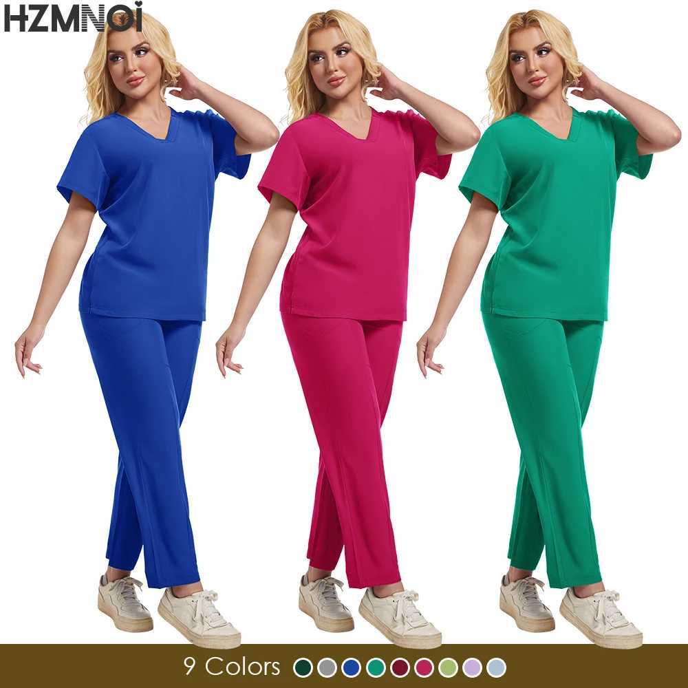 Fashion Women Workwear Scrub Tops+pant Medical Uniform Surgery Scrubs Shirt Short Slve Pet Shop Doctor Nurse Nursing Uniform X250410