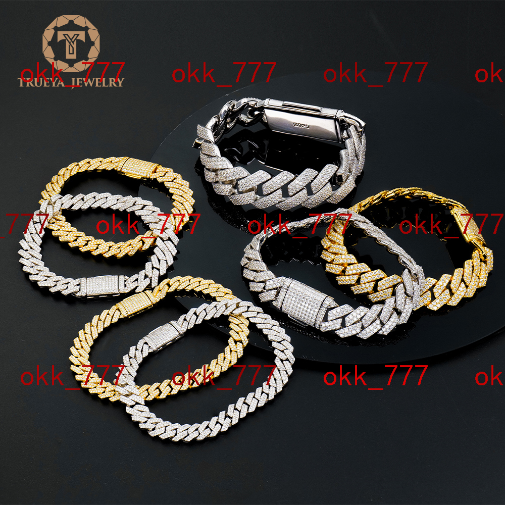 Factory 8-20mm Gold Plated 925 Sterling Silver Miami Iced Out Vvs Diamond Mossanite Moissanite Cuban Link Chain Bracelet for Men