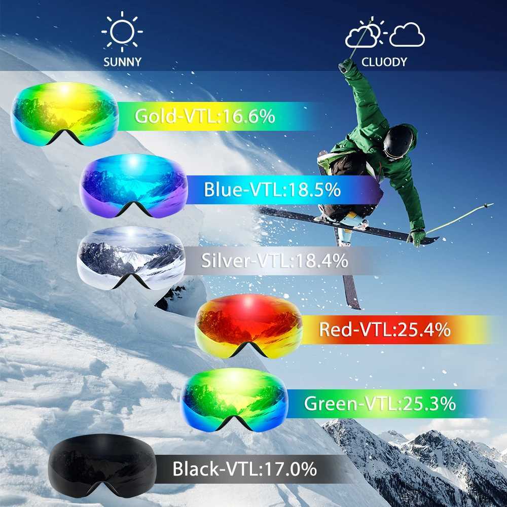 COPOZZ Outdoor Sports Ski Goggles UV400 Protection Ski Mask Male Female Anti-Fog Big Face Snow Glasses Snowboard Skiing Eyewear K251110
