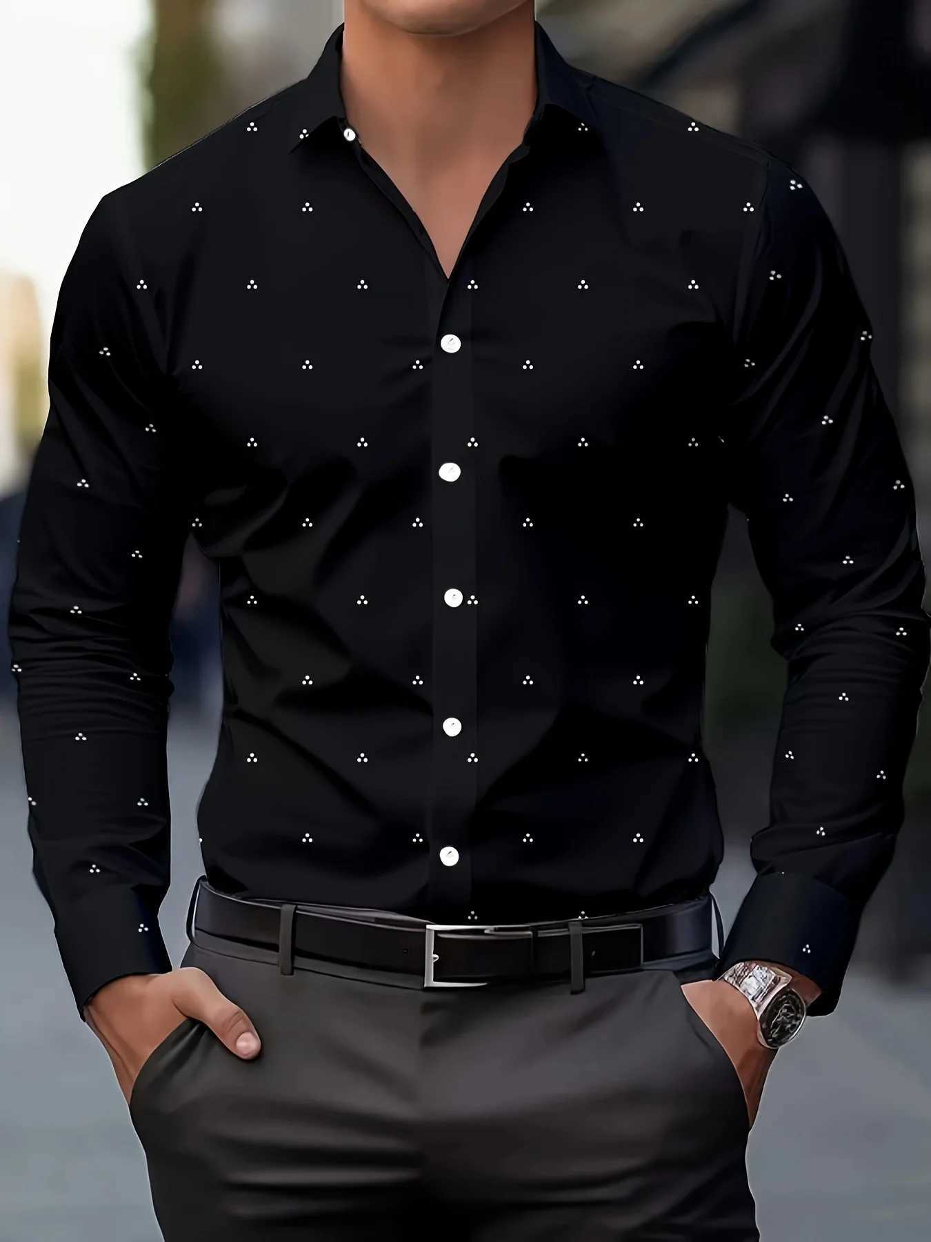 Mens Fashion Polka Dot Digital Print Shirts Casual Breathable Lapel Button Long Sleeve Shirt Mens Clothing Mens Formal shirt K251110