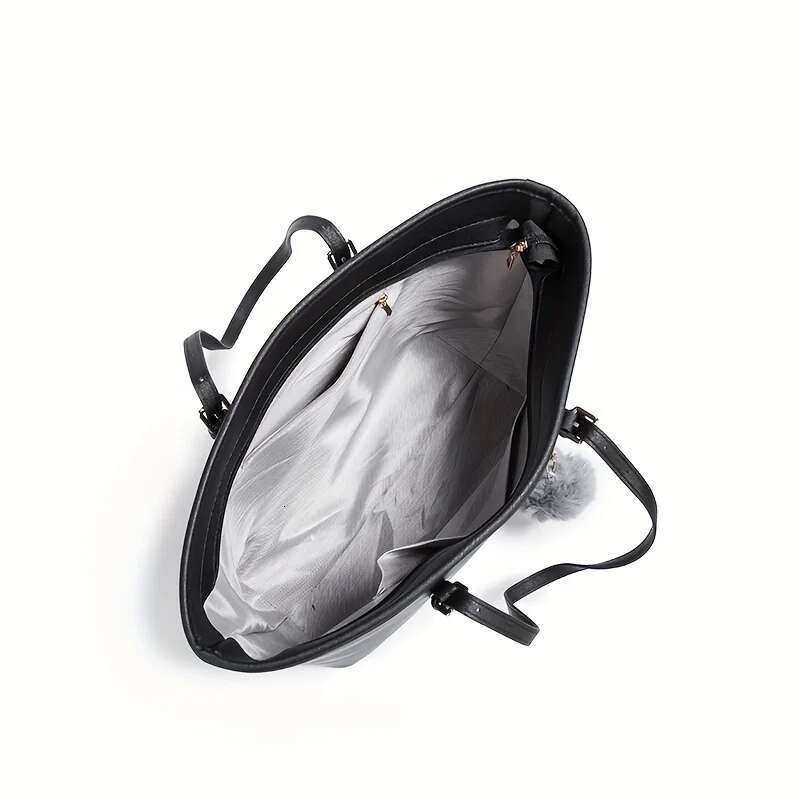 2Pc+Women Shoulder Tote Handbag PU Leather Large Capacity Computer Purse Bag Wallet Black Valentine's Day Gift