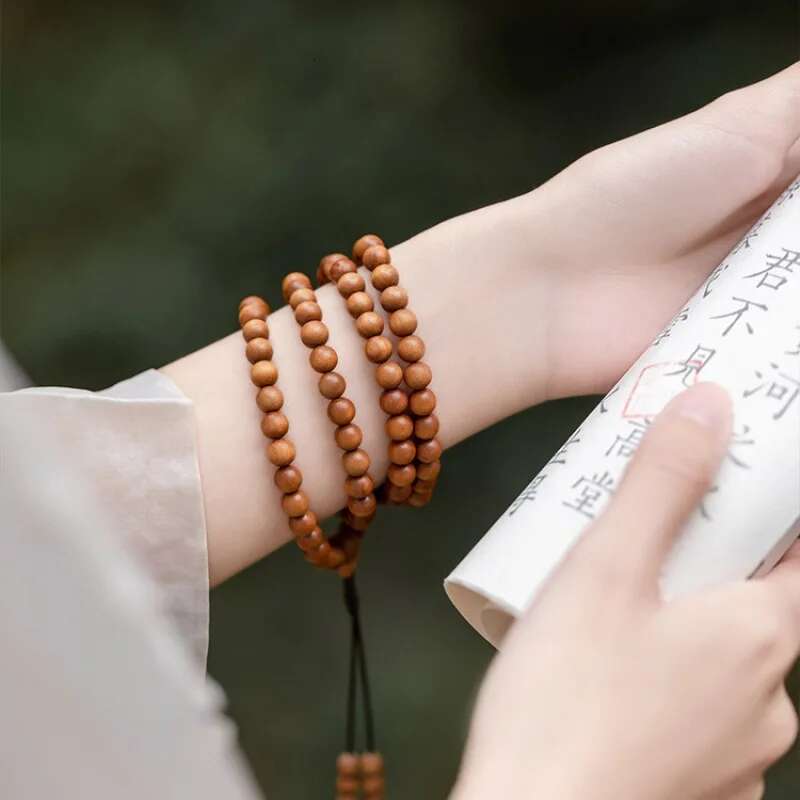 Authentic Indian Mysore Old Mountain Black Bead 108 Beads 8mm Sandalwood Bracelet