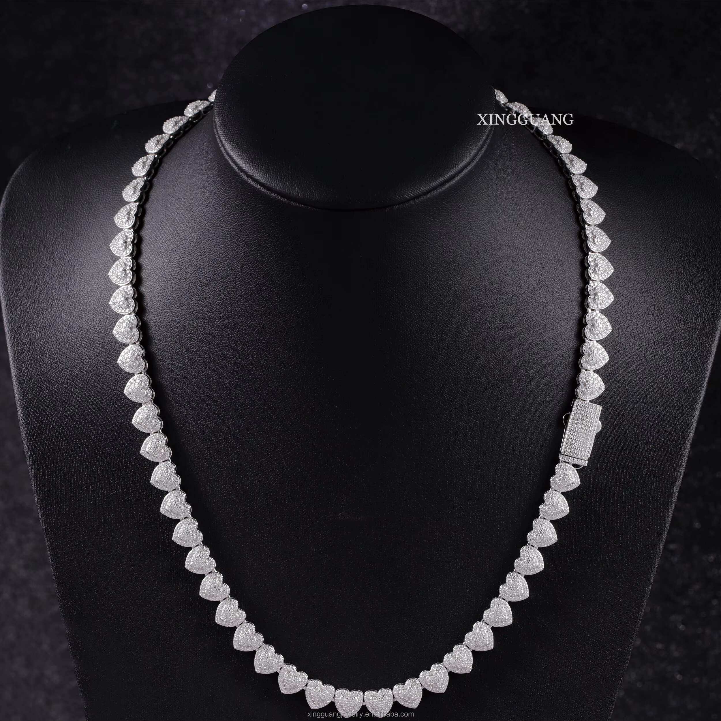 Cuban Jewelry Heart Shape 10mm VVS Cuban Link Necklace Moissanite Tennis Link 925 Silver Moissanite Chain VVS Diamond Chains