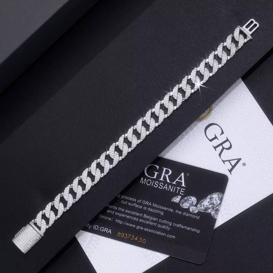 Hip Hop Style S925 Sterling Silver Moissanite Chain Bracelet D Color VVS1 Lab Diamonds 18K Gold Rose Gold White Gold Jewelry