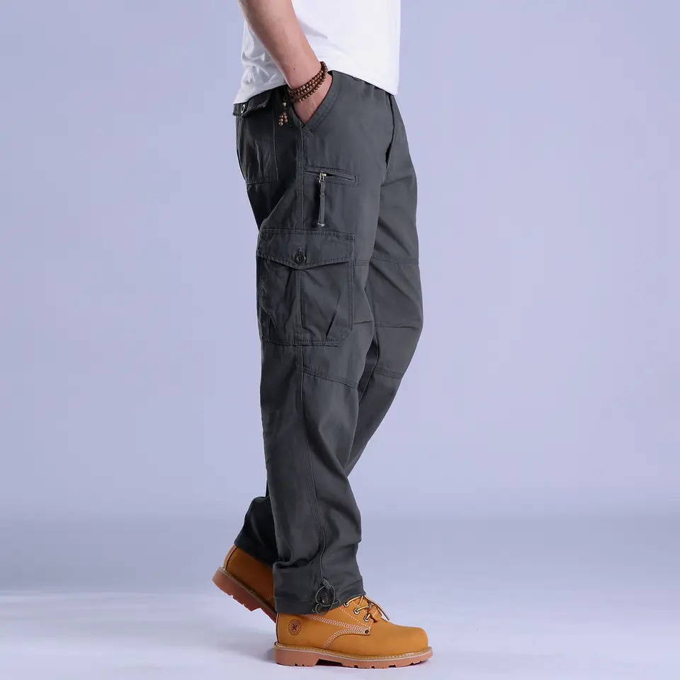 Mens Cargo Work Pants Ripstop Hiking Tactical Pants with Multi Pockets Elastic Waist Pants Cotton Joggers 251110