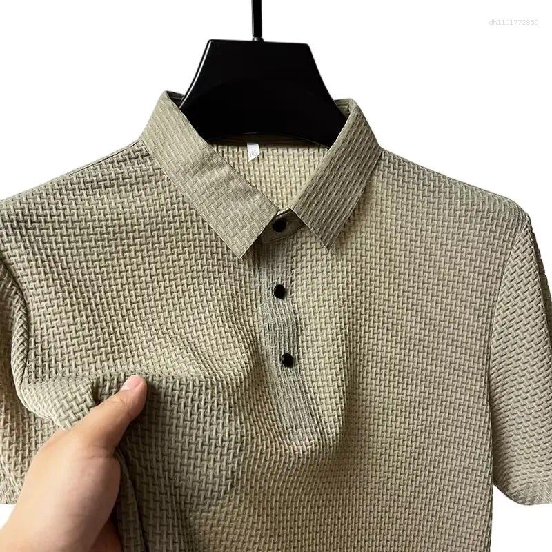Men's Polos Summer Lop-up Hollow Short-sleeved Polo Tee Shirt Ice Silk Breathable Business Fashion T-Shirt Male Brand Clothes