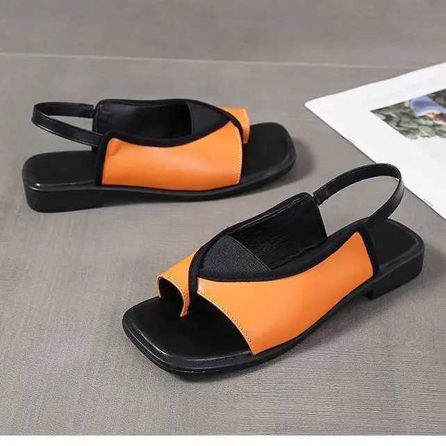 High quality summer flip sandals womens mixed color leopard print square toe low heel open toe casual sandalsXJ250410