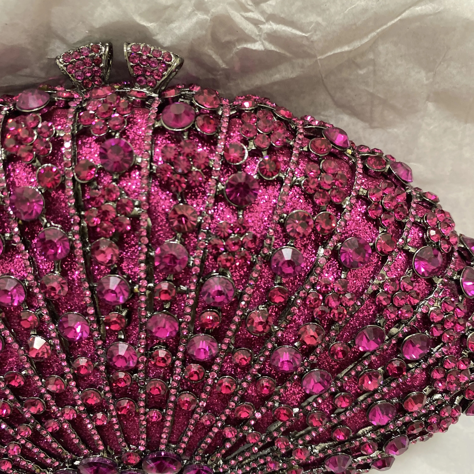 Fuchsia Pink Rhinestone Evening Bags Fan Women Diamond Wedding Purses Crystal Party Minaudiere Lady Dinner Cocktail Clutches 251106