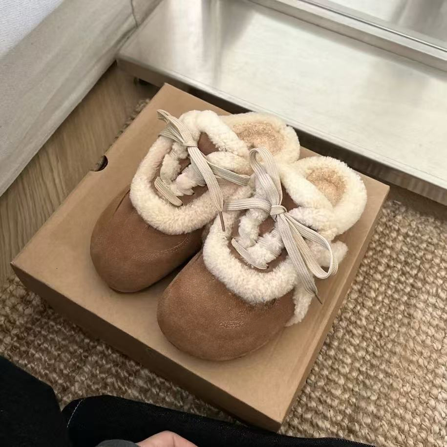 Designer suede lace up plush slippers comfortable autumn and winter new warm cotton shoes designer shoes