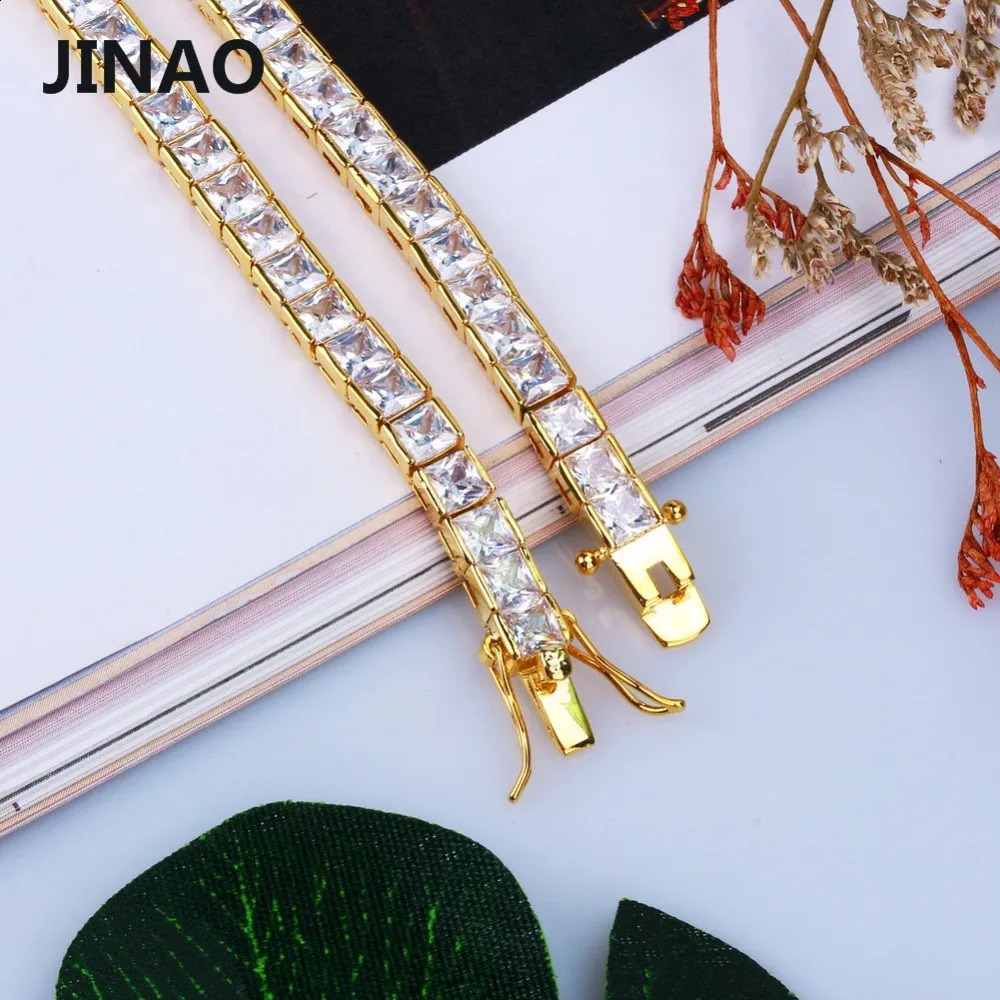JINAO 1 Row 6mm Hip Hop Bracelet Gold Color Plated Micro Pave AAA Cubic Zirconia Iced Out Bling Box Chain Bracelet Mens Gift 250408