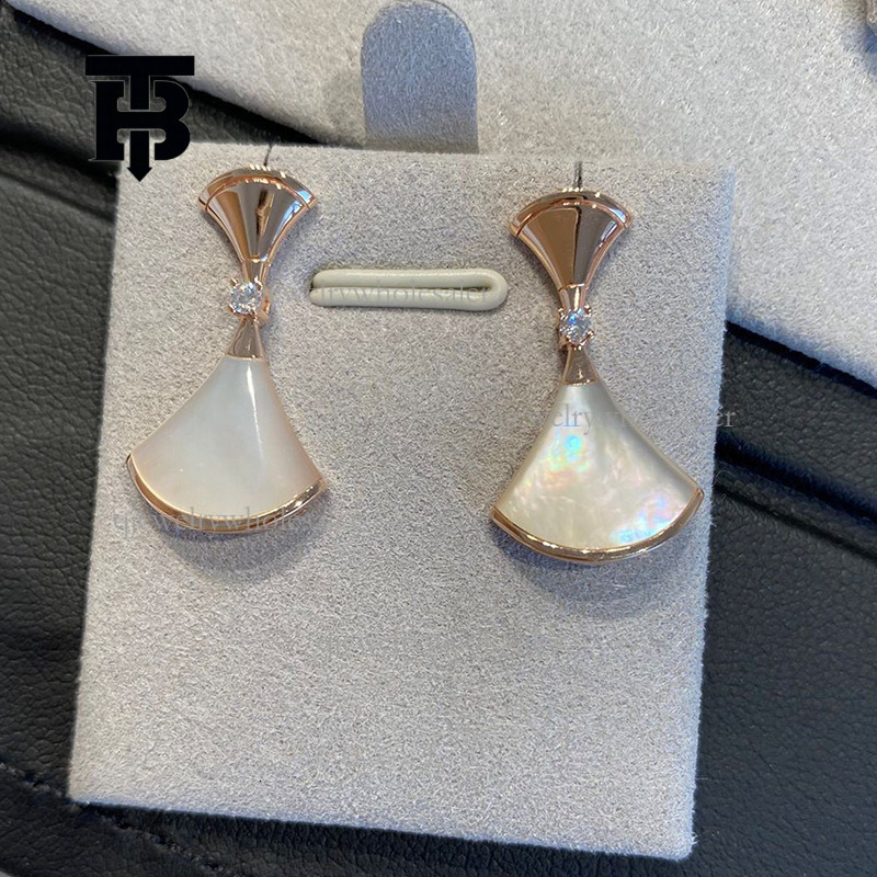 TB BHULAMTE Designer Full Diamond Fan-shaped Earrings S925 Silver Needle Luxurious Elegant Temperament Small Skirt Earrings Exquisite Shiny Women'