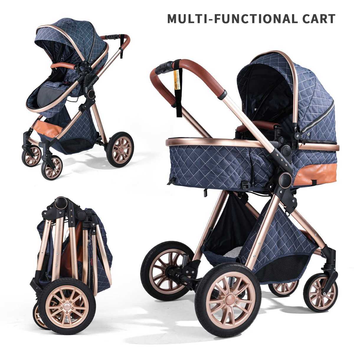 High landscape stroller foldable stroller that can be pushed in both directions metal frame and adjustable seatsXJ250623