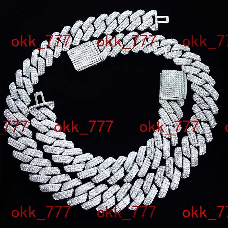 Multi-Row 925 Sterling Silver VVS Moissanite Hip Hop Cuban Necklace out Miami Chain Chic 925 Sterling Silver Hip Hop Jewelry