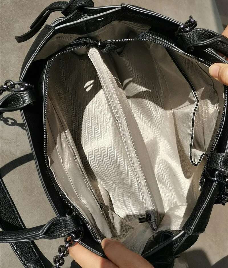 Women Handbag Simple Crocodile Leather Handbags Chain Women's Shoulder Bag Black Big Totes