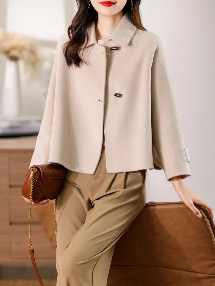 100 Merino Pure Wool Handmade DoubleSided Cloth Chic Coat Womens Short Oxhorn Button Heavy High Street Elegant Top 251104