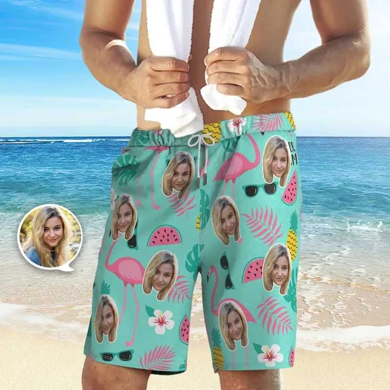 Customized facial mens shorts shark foldable beach shorts 3D printed unisex gym exercise board shorts ice swim trunksW250410