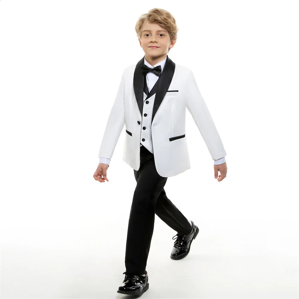 8 Day Delivery Formal Boys Suit Set 4PCS Classic White Piano Pography Suit Kids Party Ceremony Costume Party Dress 250410