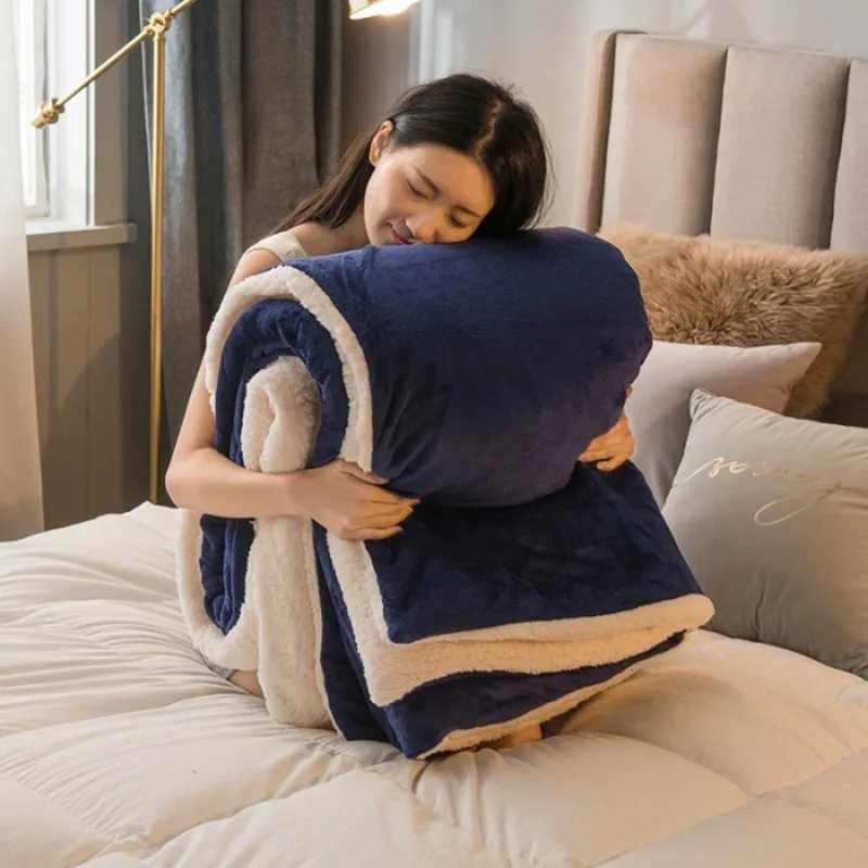 2025 new solid color thickened blanket dual-purpose milk fleece Farley fleece lamb fleece multi-functional quilt cover blanket C251111