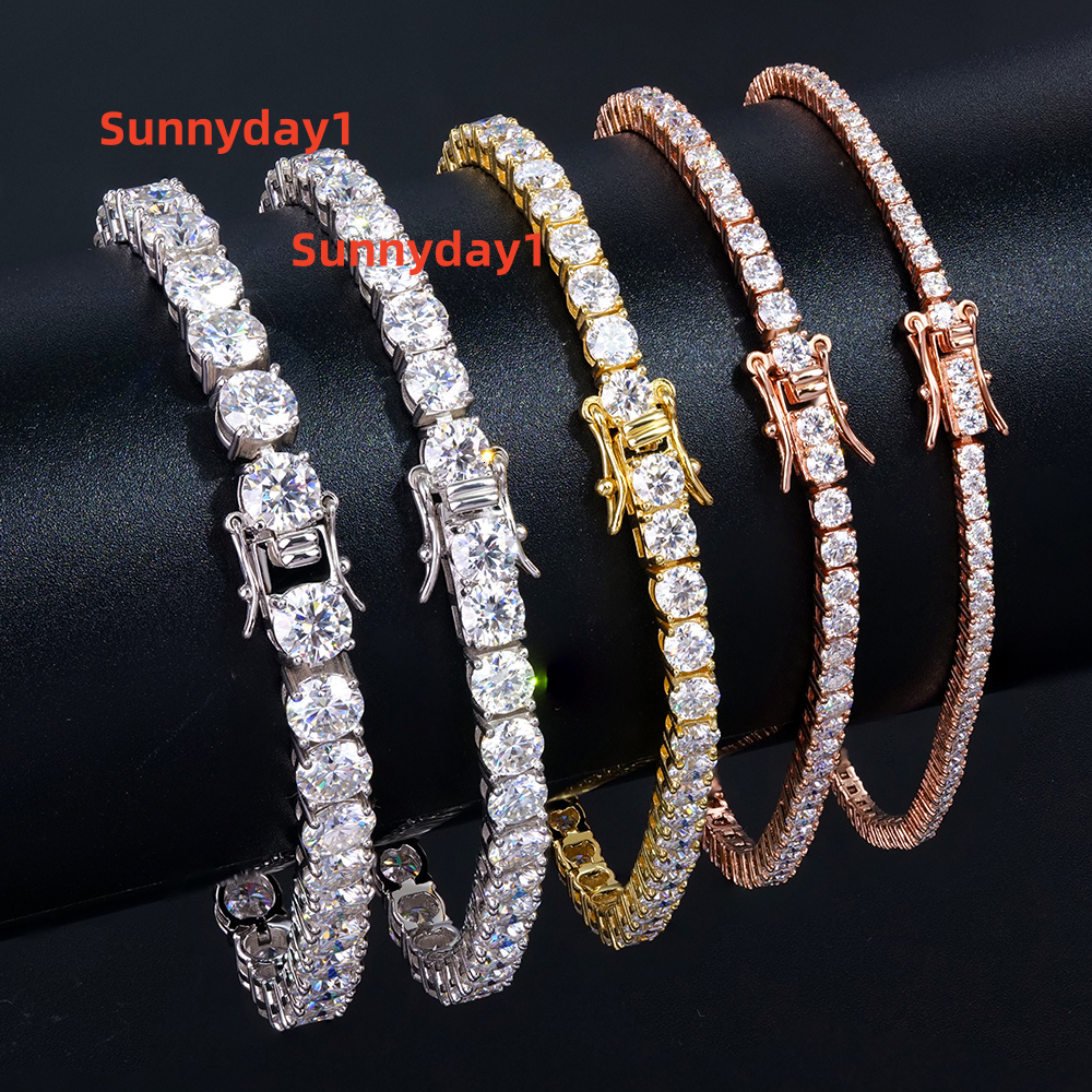 S925 Tennis Bracelet with Four Claws Set in 3mm DEF Color Round Brilliant Cut Moissanite Various Plated Colors for Selection