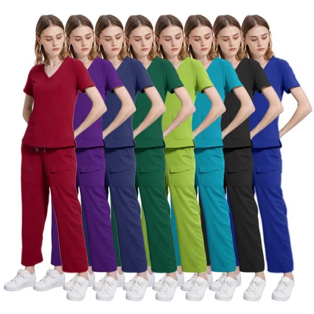 Professional Hospital Work Uniforms Unisex Quick-drying Minimst Pocket Scrubs Sets Surgical Tops Pants Nurse Medical Uniforms X250410