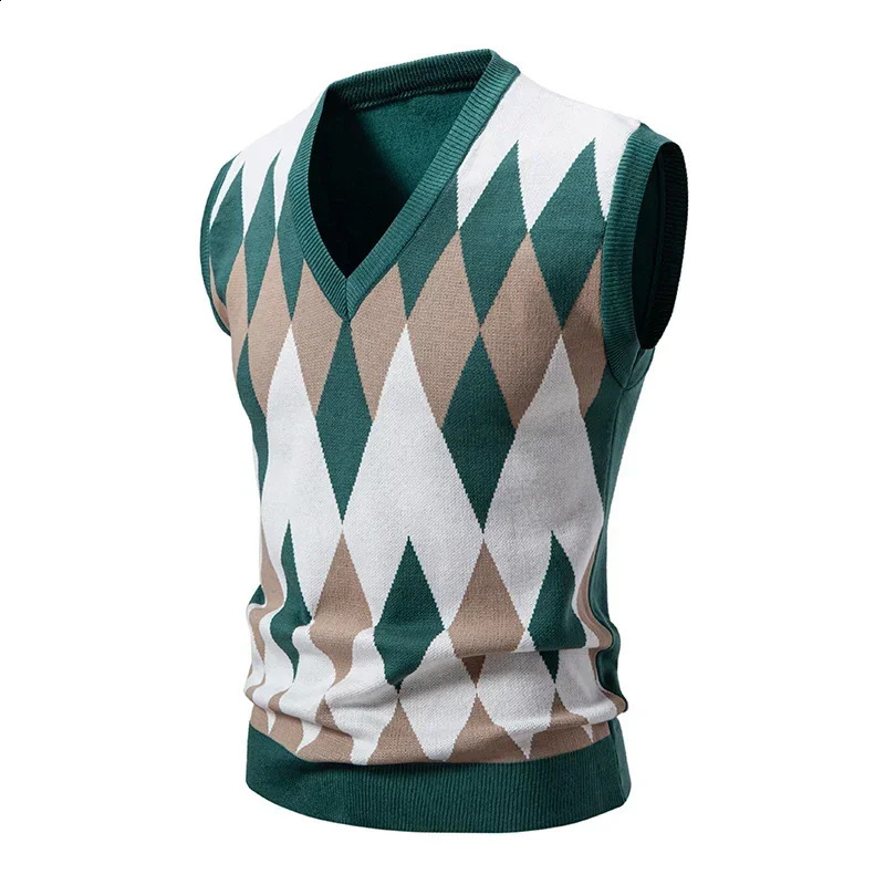 Knitted Thread Mens Fashion Embroidery Color Matching V-neck Sleeveless Sweater Casual Lining Vest Mens Top 250409