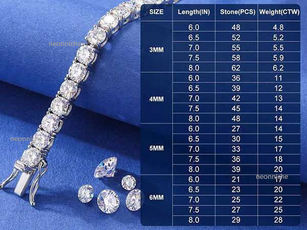 necklace moissanite chain Bracelet Sterg Sier VVS Tennis Pass Dia Test Free Engraved Bg Mens Fine Jewelry Women