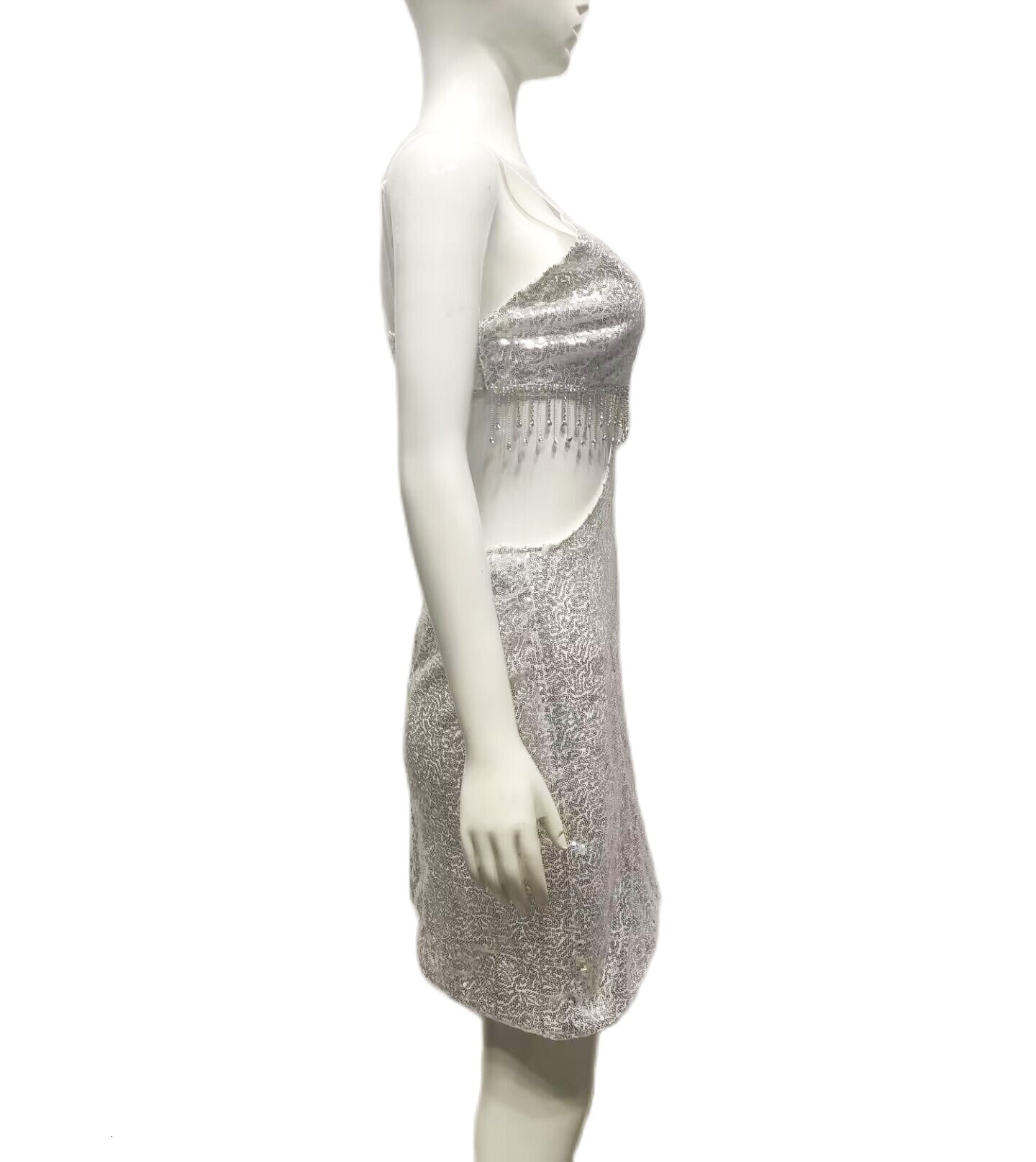 INS Sequin Hollow Sexy Fashion Strap Dress Summer Rhinestone Chain Splice Skirt