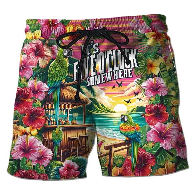 Parrot Toucan 3D printed mens tropical plant shorts pattern Hawaiian beach shorts surfboard shorts quick drying swim trunksW250410