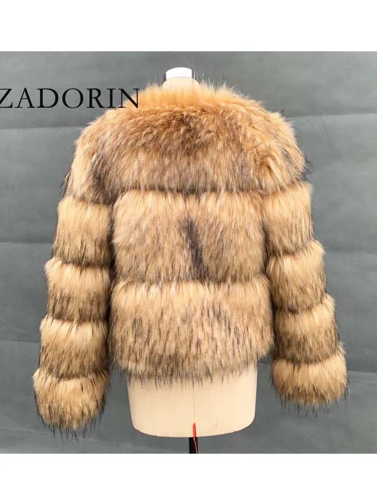 ZADORIN Woman Fashion Faux Raccoon Fur Coat Short Warm Fur Top Furry Jacket Women Winter Plush Fluffy Fur Coats for Woman 251105