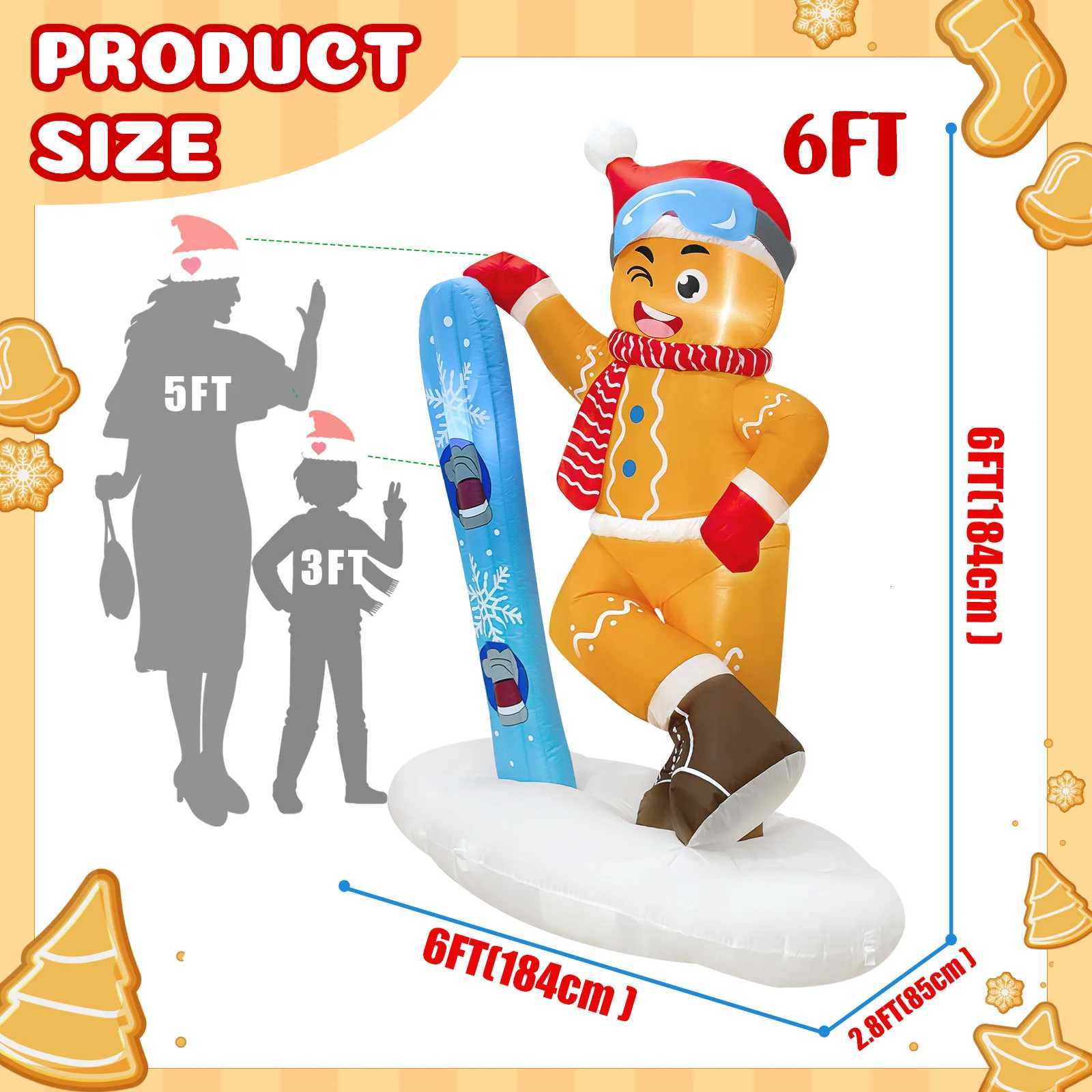 Christmas OurWarm 6FT Christmas Inflatable Outdoor Decor Skiing Gingerbread Inflatable Christmas Decor Gingerbread Blow Up Yard Decor Y251111