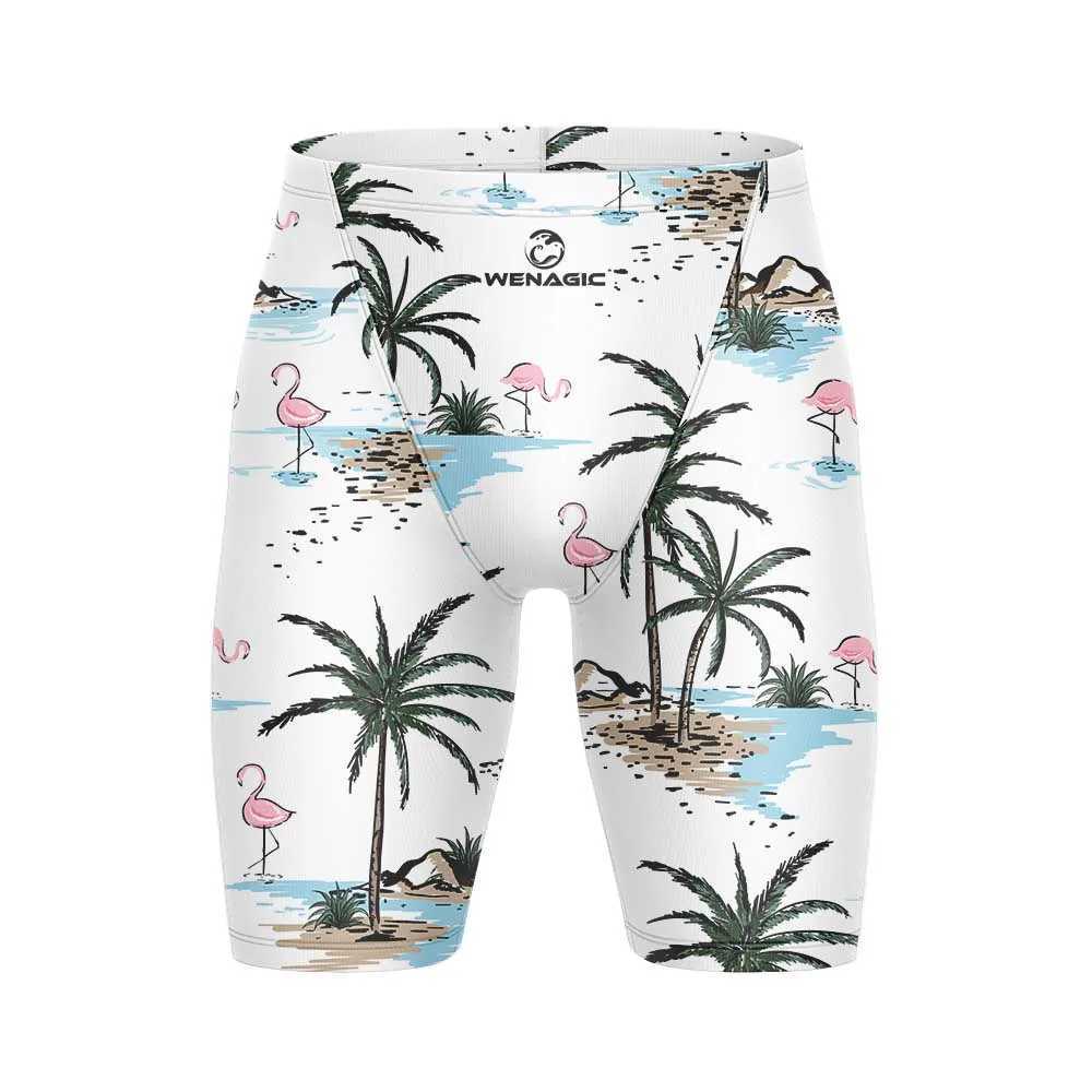 Summer printed mens tight swimming shorts quick drying swimming relay sports swimming training pants swimsuit diving beach surfing interference machin