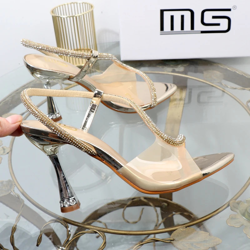 elegant woman heeled shoes sandals in autumn pointed rhinestones with stiletto heels transparent belts to wear women shoes 251110