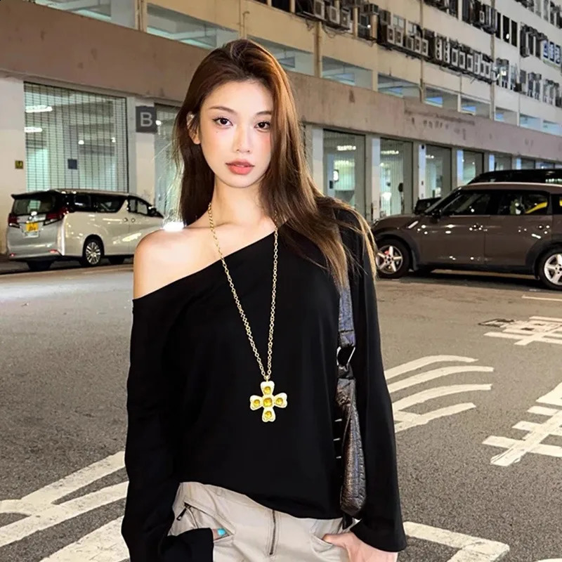 No Hat Hoodies Women Autumn Sexy Spicy Girls Solid Simple Basic Off Shoulder Baggy Cozy Streetwear Korean Style Prevalent Cool 250410