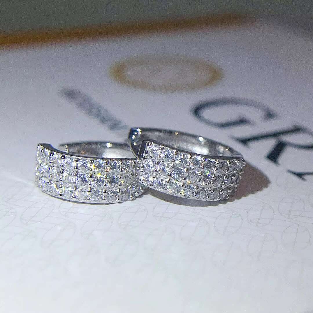 Fashion Hot Selling Hip Hop 3 Rows Iced Out Moissanite Diamond Gold Plated 925 Sterling Silver Hoop Earrings