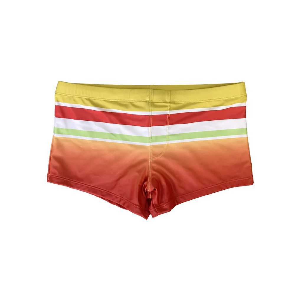 Sexy rainbow striped gradient mens swimsuit quick drying swimsuit sports swimsuit mens summer beach surfboard shortsW250410