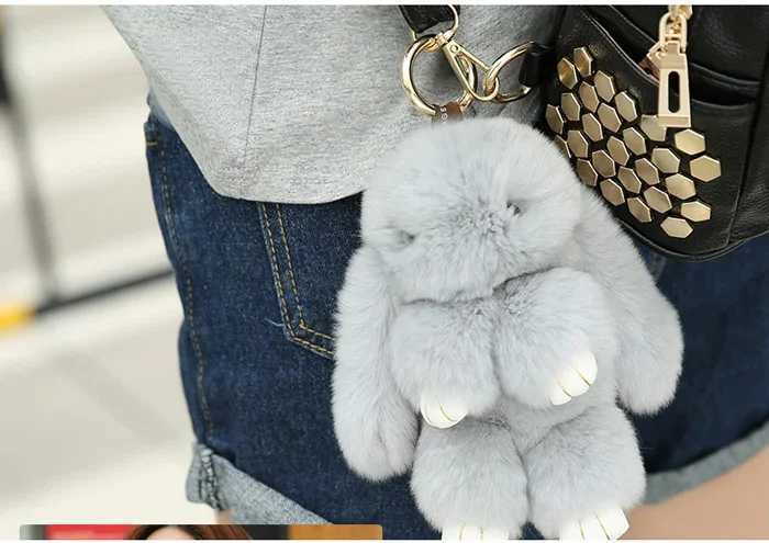Cute natural rabbit fur Pom rabbit keychain for women fluffy rabbit keychain bag car basket jewelry wedding toy gift W250411