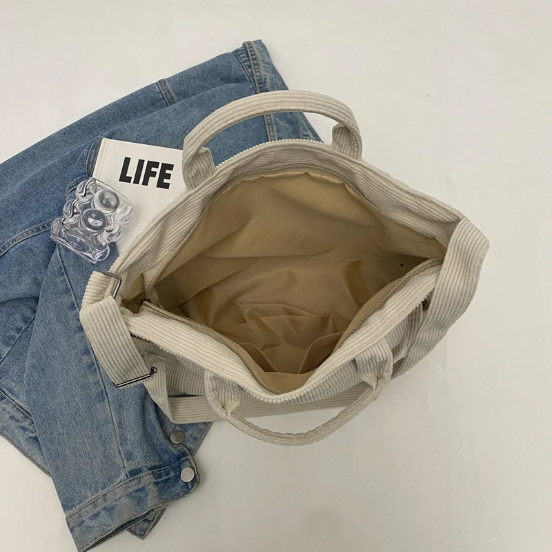 Solid Color Corduroy Tote Bag Fashion Large Capacity Shouder bag Casual Crossbody For School Travel striped ladies handbags 251110