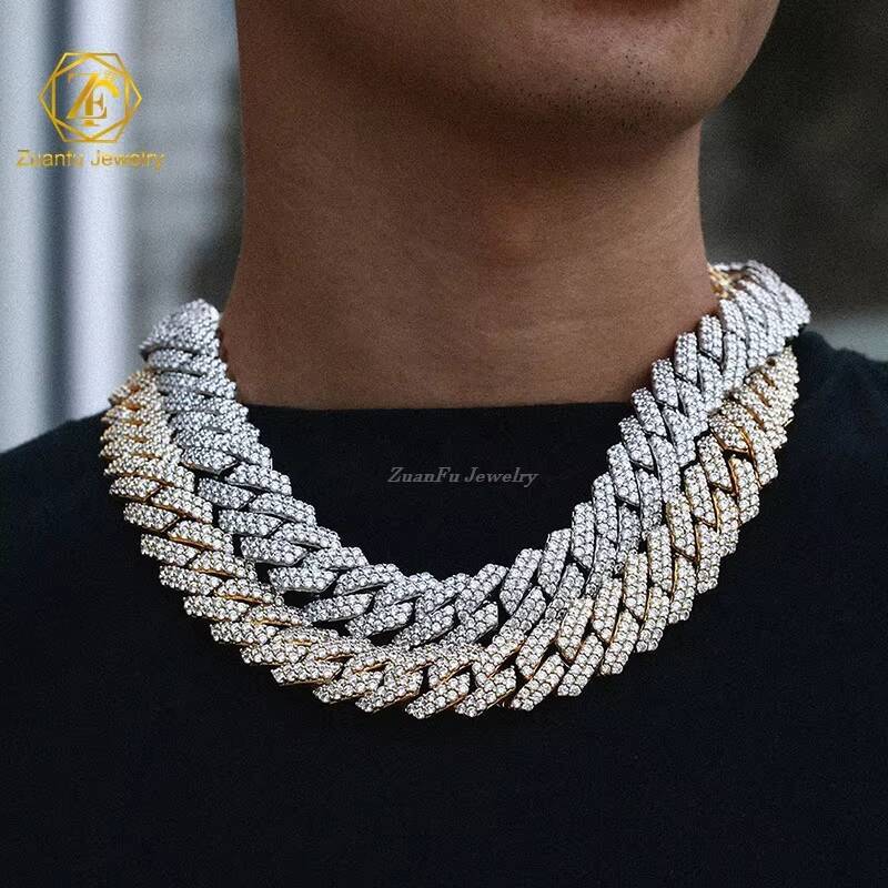 10MM Moissanite Cuban Chain Fast Shipping Round Brilliant Cut Silver Plated 10k 14k Solid Gold Cuban Link Chain for Men Women