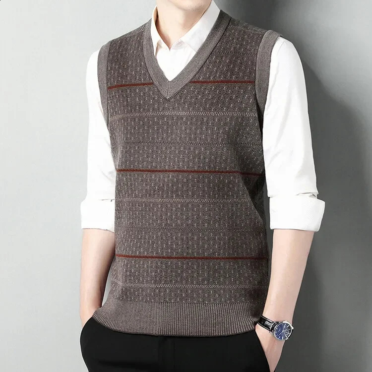 Warm autumn 2024 fashionable sweater vest showcasing mens charm 250411Z