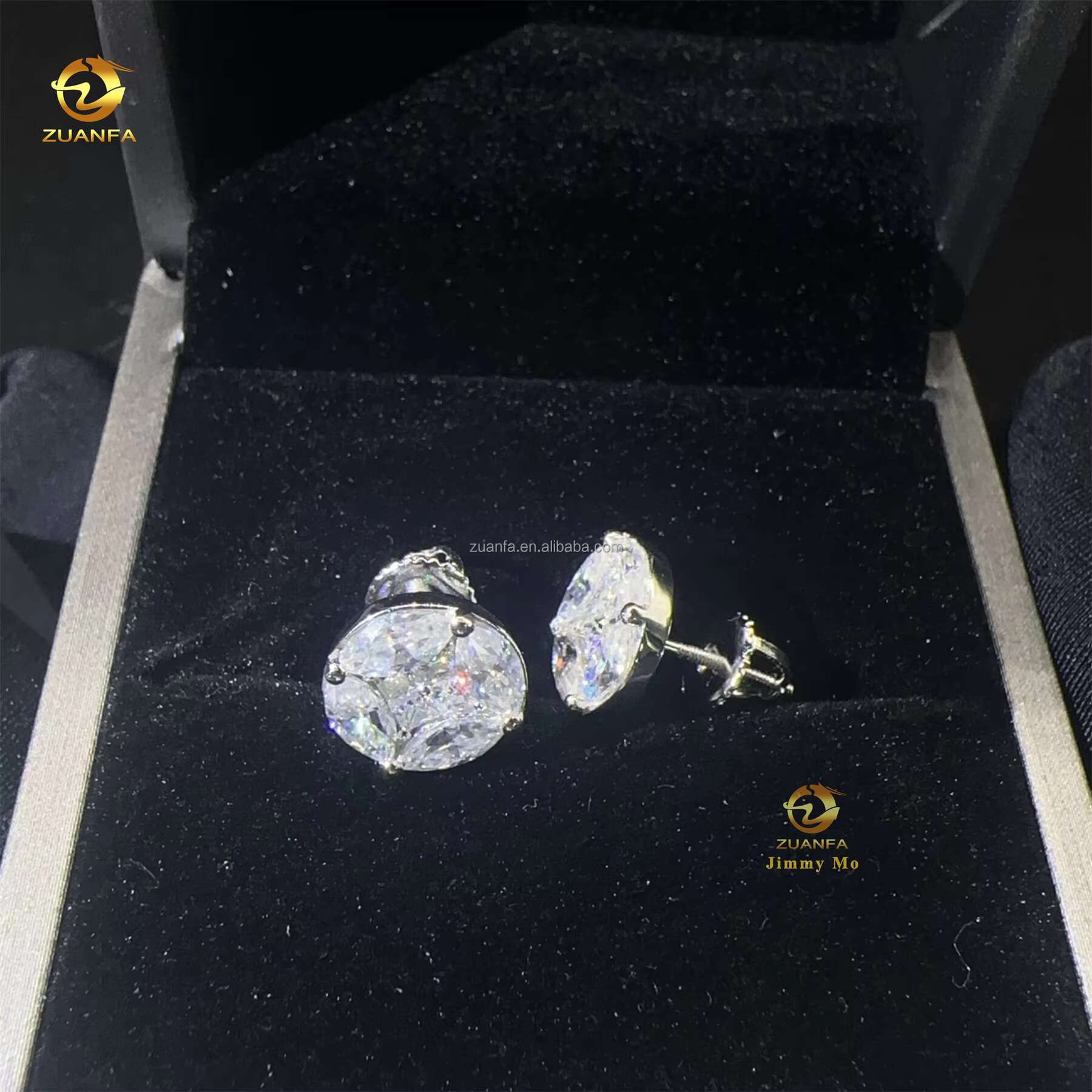 Hip Hop Luxury Rapper Style Iced Out Man Stud Earrings Marquise+Princess Moissanite Diamond Screw Back Stud Earring 925 Silver