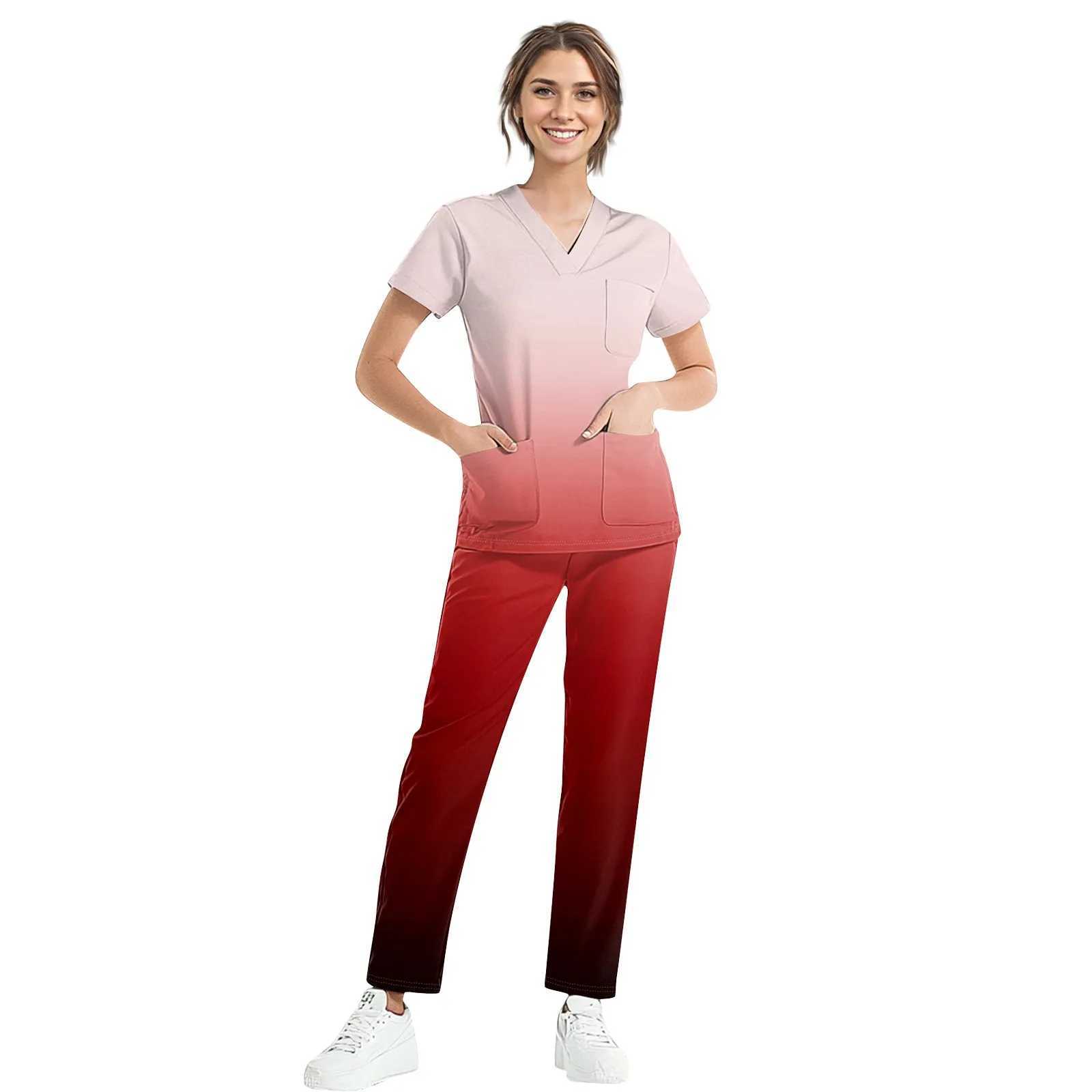 Medical Uniform Fashion Womens Matte Set Stretching Soft Y Collar Top Pants Hospital Pet Clinic Doctors Compare Colors X250410