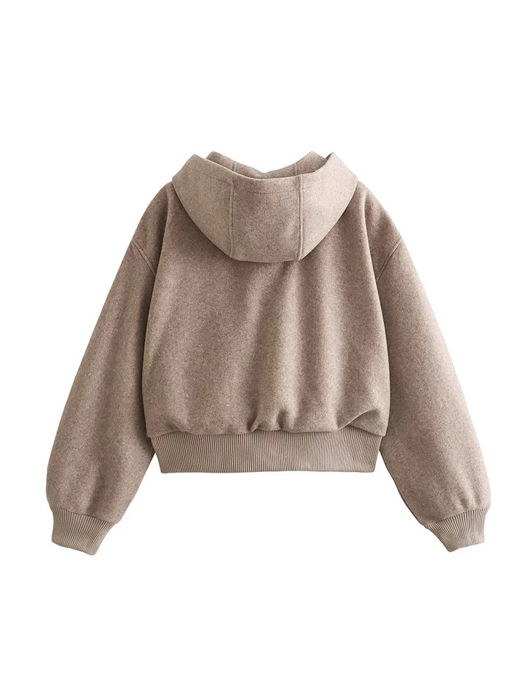 Hooded Zipper Short Jackets For Women Vintage Long Sleeve Loose Fit Bomber Jacket Coats Autumn 2025 Thick Warm Outerwears 251105