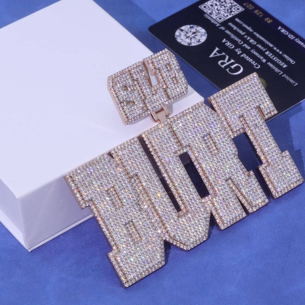 NUOYA VVS Moissanite Luxury Custom Letter Pendant Necklace Iced Out Hip Hop Fine Jewelry Rose Gold Plated Personalized Customizable