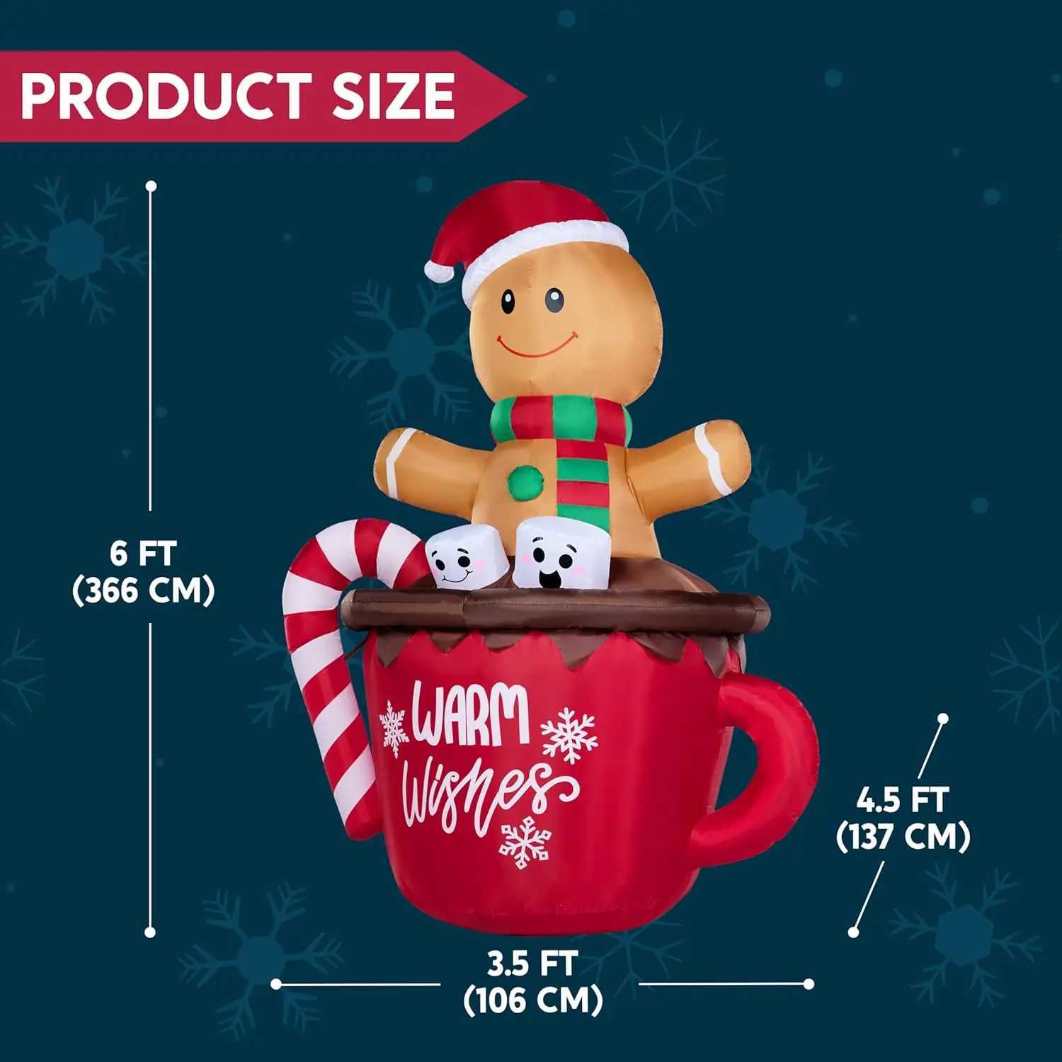 Christmas JOYFY 6 FT Tall Christmas Inflatable Gingerbread Man in Hot Cocoa Mug with Build-in LEDs for Xmas Party Outdoor Garden Decor Y251111