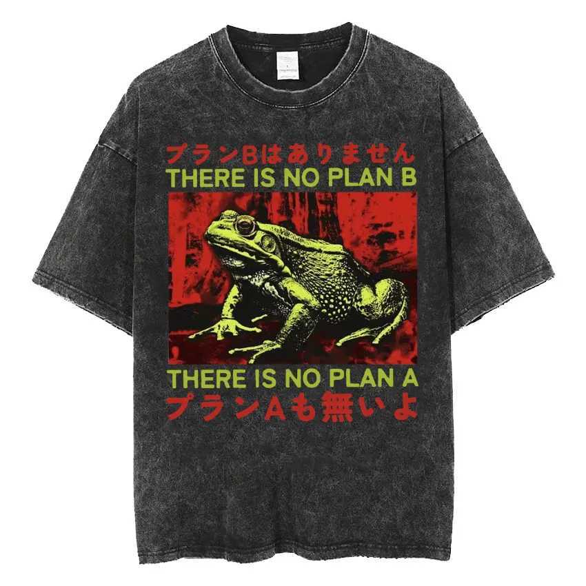 Terror will never end but I still have silly T-shirts with fun Japanese style frog retro wash T-shirts for mens oversized T-shirts M250411