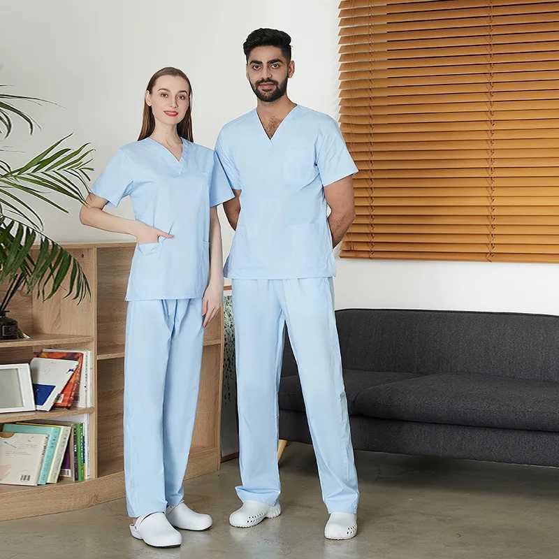 V-neck hospital uniform set for nurses and doctors with manual scrubbing suit 65 polyester and 35 cotton scrubbing set X250410