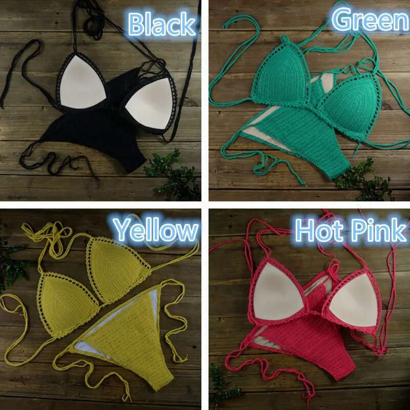 13 Color Women's Swimwear Push up Swimsuit Handmade Crochet Bikini Sets ing Swim Trunks